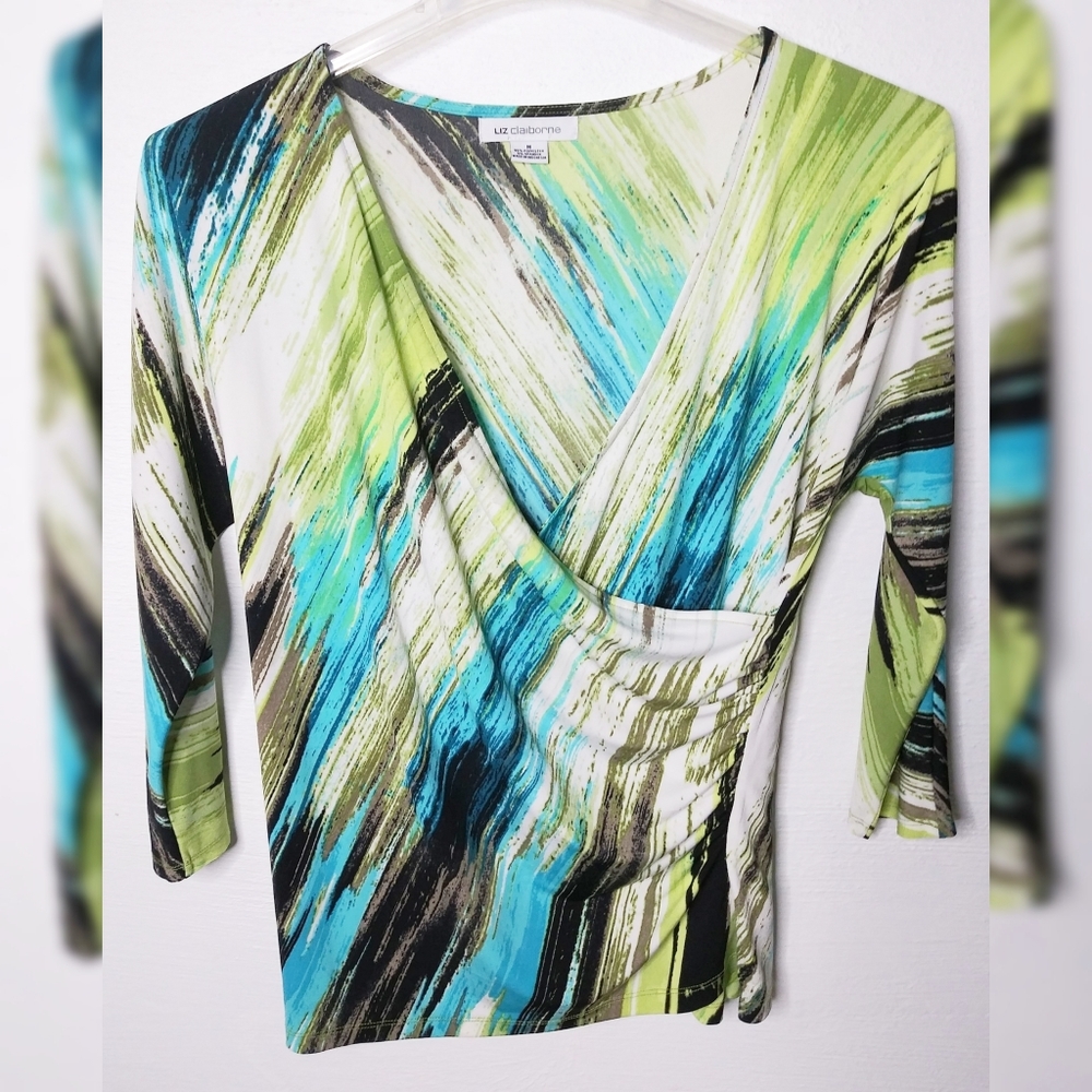 Liz Claiborne Faux Wrap Stretch Career Top M